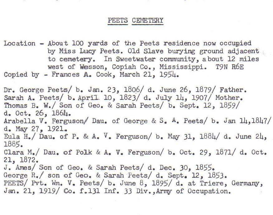 Peets Cemetery Page 1