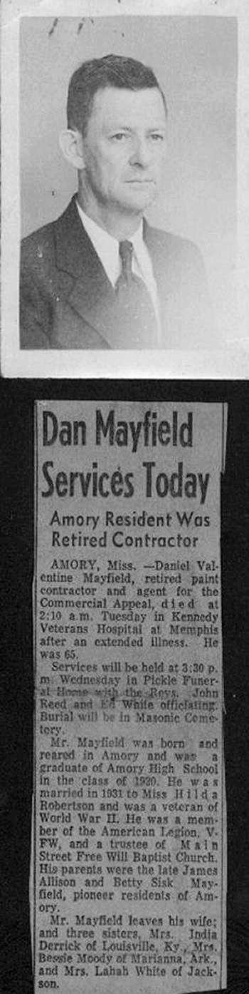 image of Daniel V. Mayfield obituary with photo of him