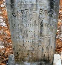 Grace Marker of Carrie Johnston,  Johnson Cemetery, Pontotoc County, Mississippi