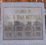 Grave marker of Mitchell Infant daughters,  Johnson Cemetery, Pontotoc County, Mississippi