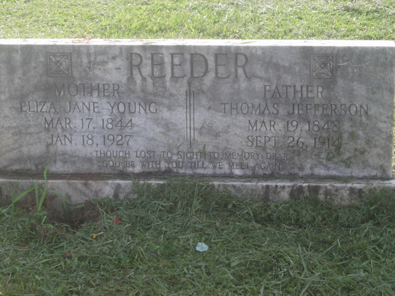 Thomas & Eliza Young Reeder Tombstone, Pontotoc County, Mississippi, Williams/ Gershom