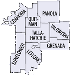 Map of counties surrounding Tallahatchie